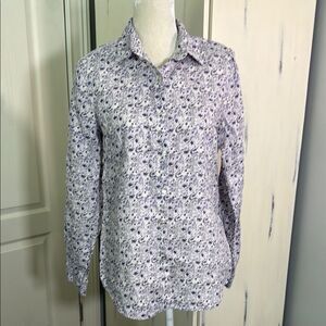 Cynthia Rowley 100% Linen Purple and White Floral Button-Up Shirt